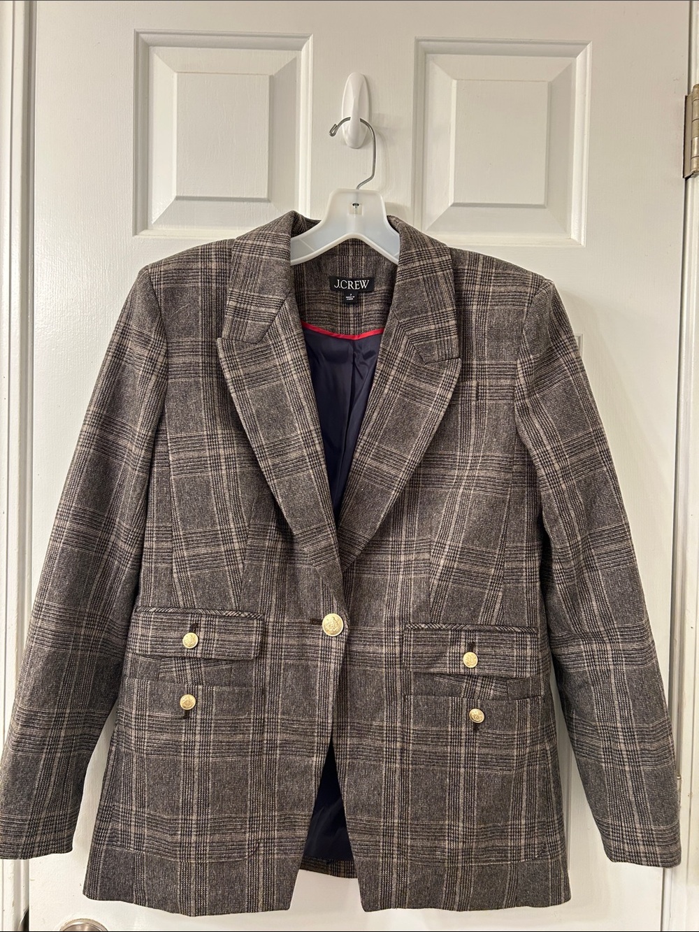 J. Crew Gray Plaid Blazer with Gold Buttons
